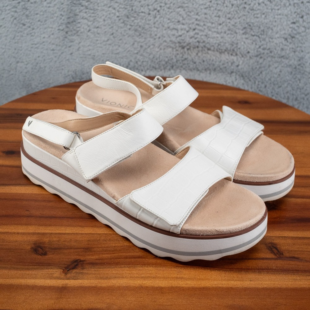 Vionic Women 10 Wedge Sandals 3/4 Strap Phoenix Brielle Backstrap Platform White